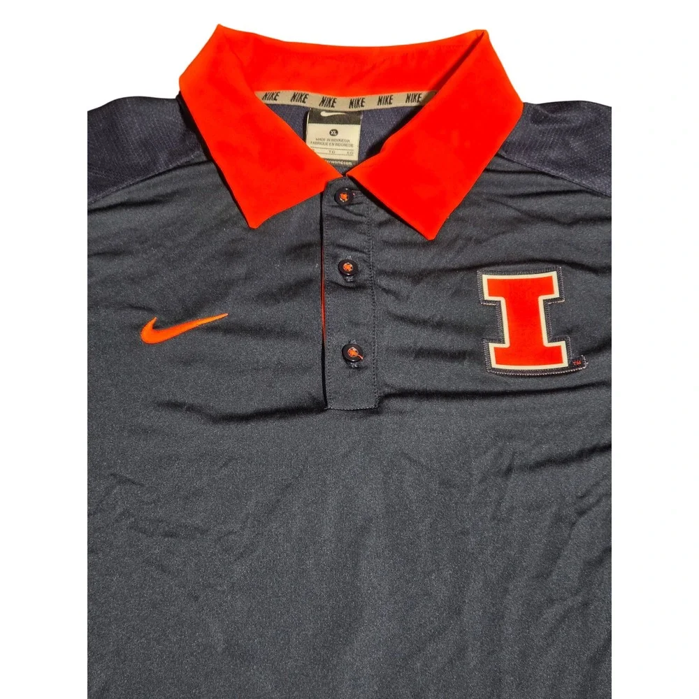 Nike Illinois Fighting Illini Dri-FIT Polo Shirt Mens XL Navy Orange Stripe